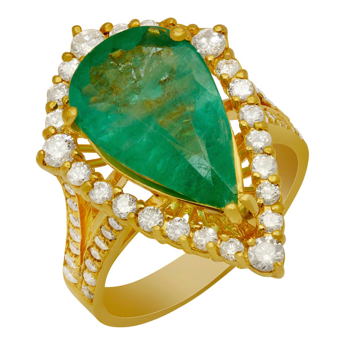 14k Yellow Gold 3.75ct Emerald 1.02ct Diamond Ring