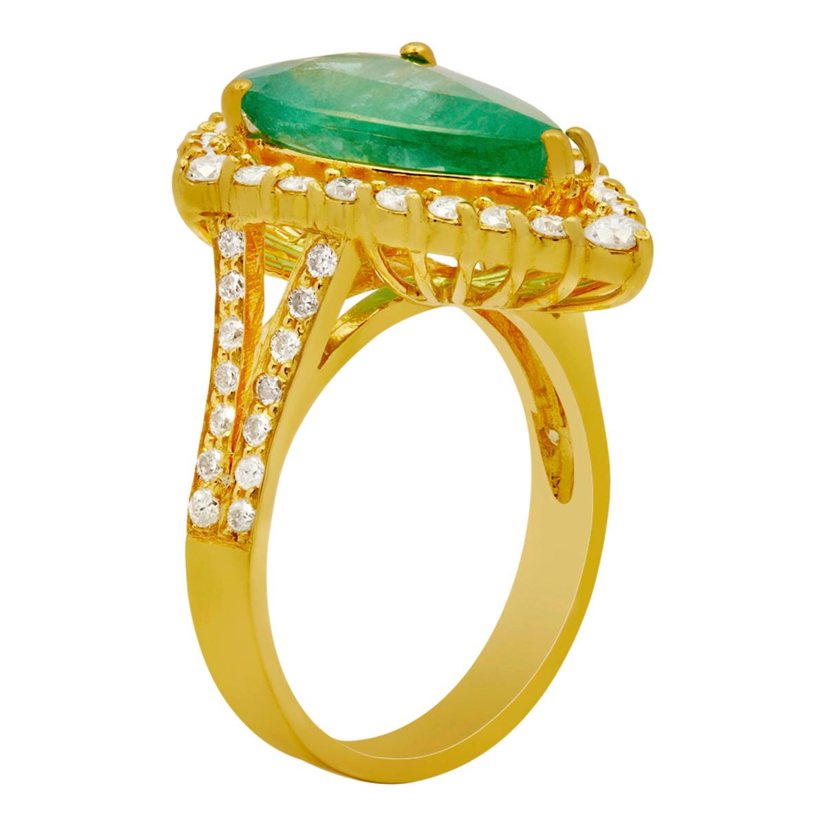 14k Yellow Gold 3.75ct Emerald 1.02ct Diamond Ring