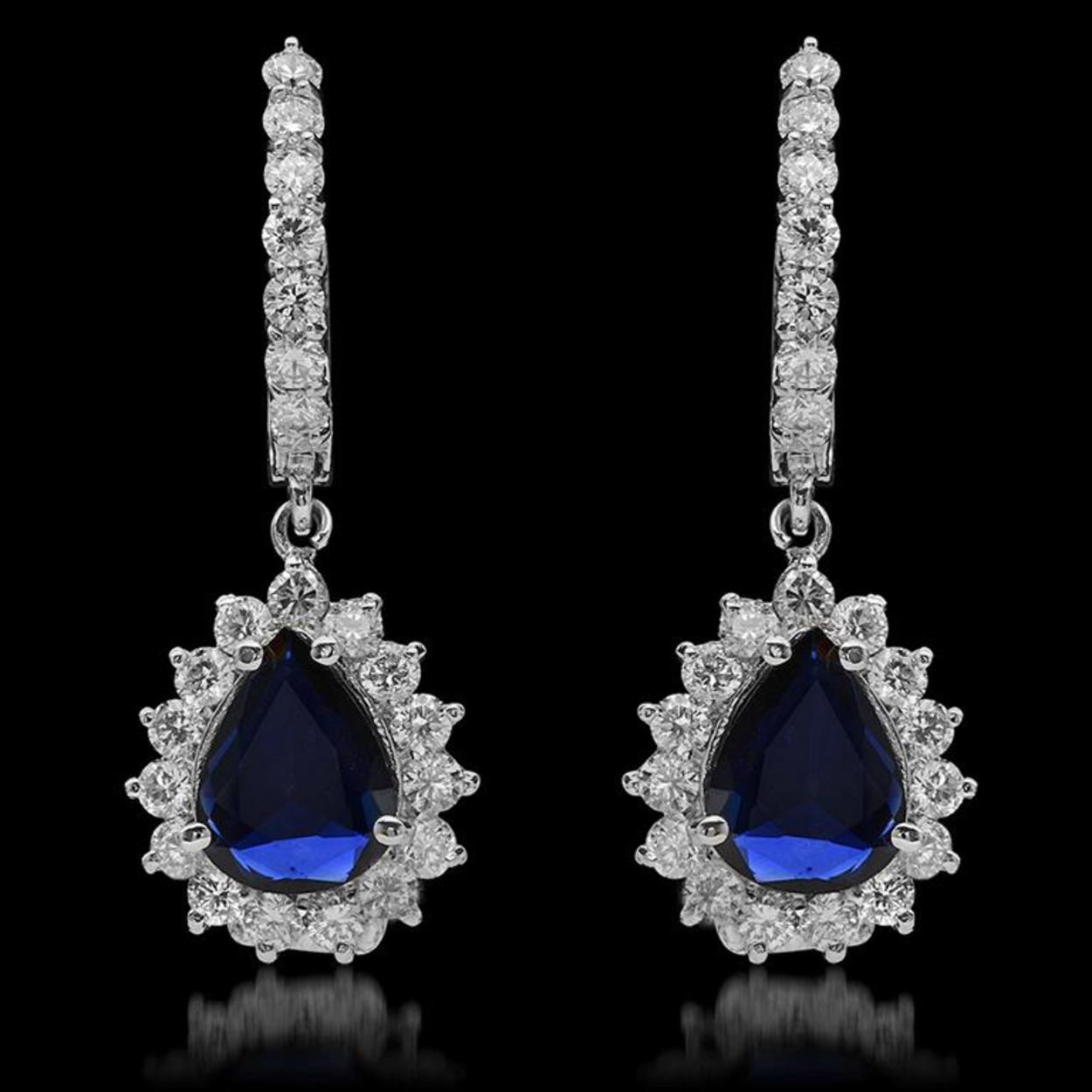 14K Gold 2.06ct Sapphire & 1.62ct Diamond Earrings