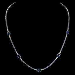 14K White Gold Sapphire & Diamond Necklace