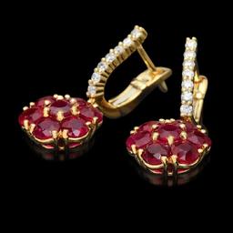 14K Yellow Gold 5.22ct Ruby and 0.42ct Diamond Earrings