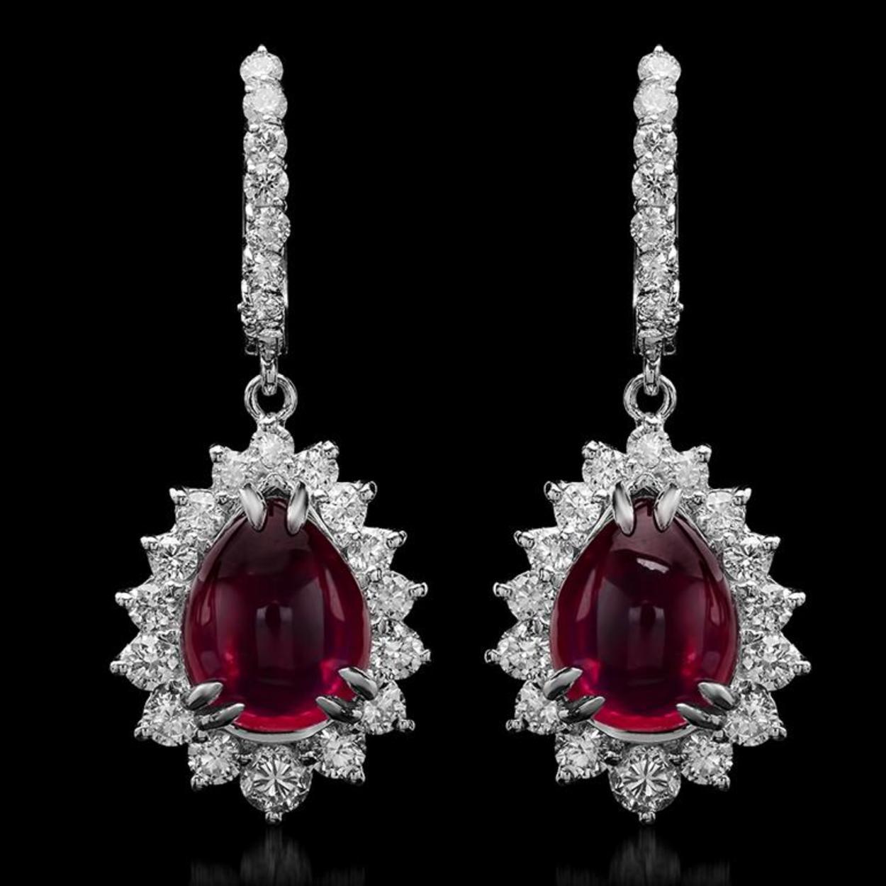 14K Gold 11.08ct Ruby 2.39ct  Diamond Earrings