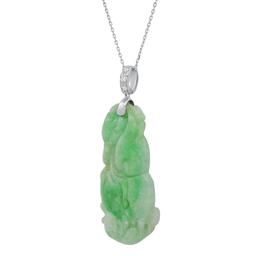 Jade Gourd" Carving with 14K White Gold and Diamond Bale"