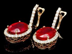 14K Yellow Gold 12.60ct Ruby and 1.00ct Diamond Earrings