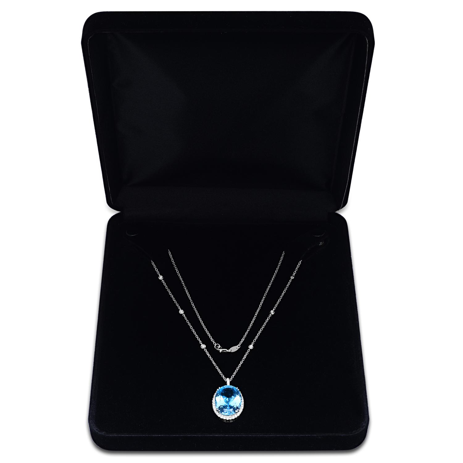 18K White Gold Setting with 20.43ct Blue Topaz and 0.86ct Diamond Pendant