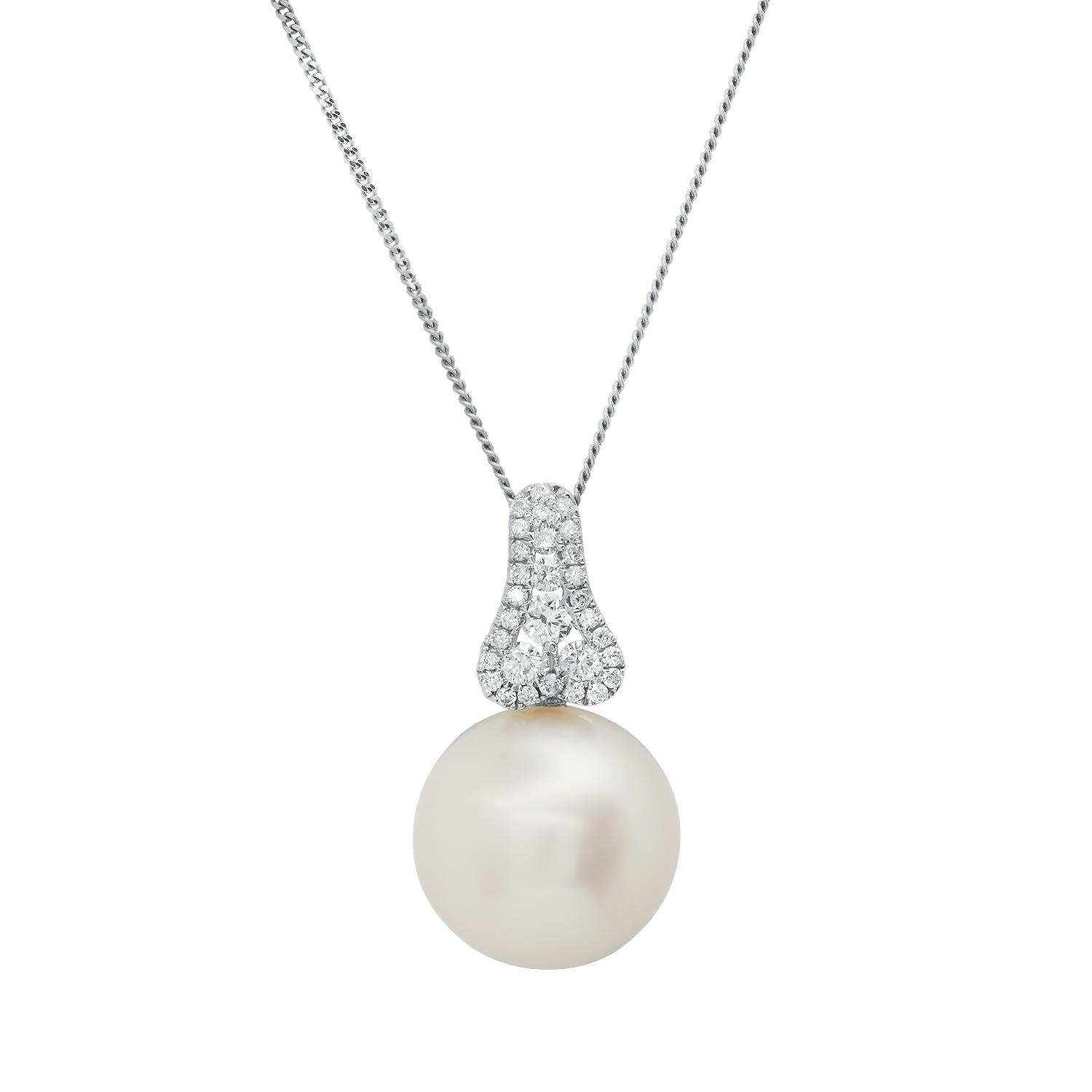 18K White Gold Setting with 12mm South Sea Pearl and 0.24ct Diamond Pendant