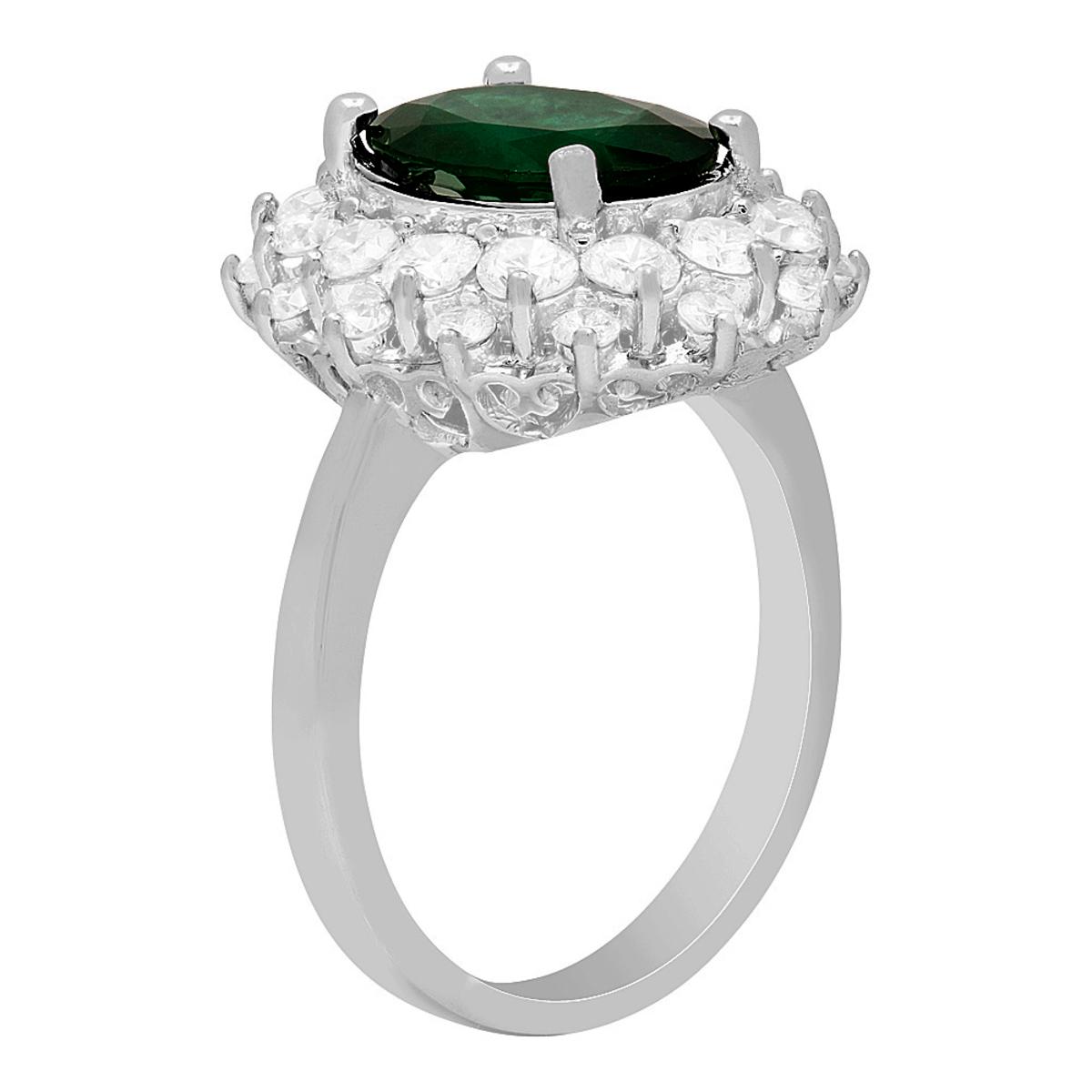 14k White Gold 2.10ct Emerald 1.61ct Diamond Ring