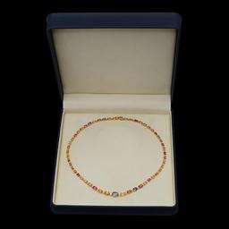 14K Gold 28.97ct Multi-Color Sapphire & 1.29ct Diamond Necklace