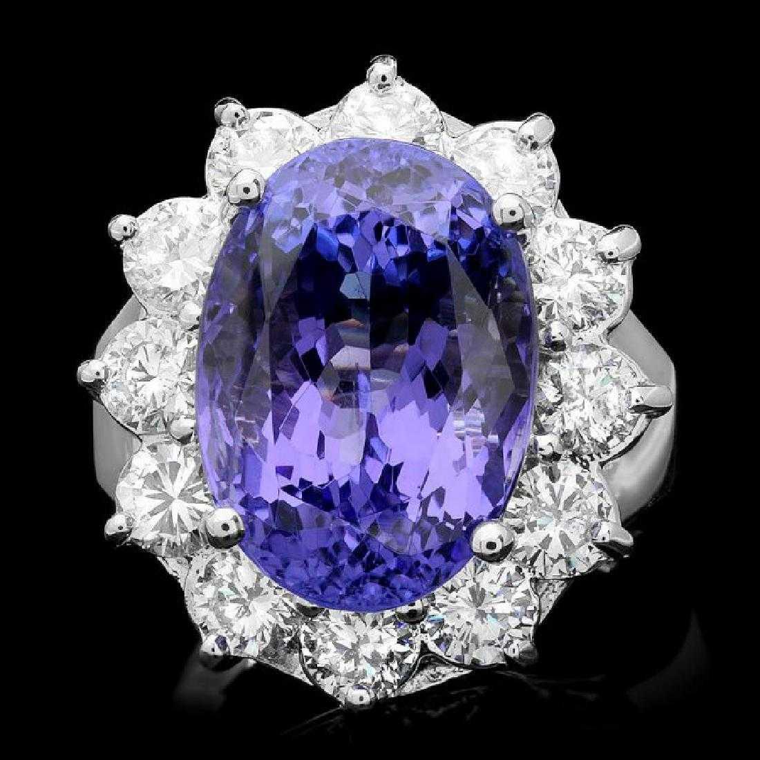 14K White Gold 11.37ct Tanzanite and 2.03ct Diamond Ring