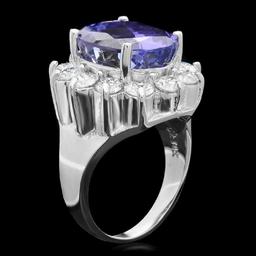 14K White Gold 11.37ct Tanzanite and 2.03ct Diamond Ring