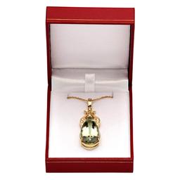 14k Yellow Gold 23.10ct Green Quartz 0.42ct Diamond Pendant