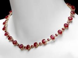 14K Yellow Gold 68.85ct Ruby and 1.82ct Diamond Necklace