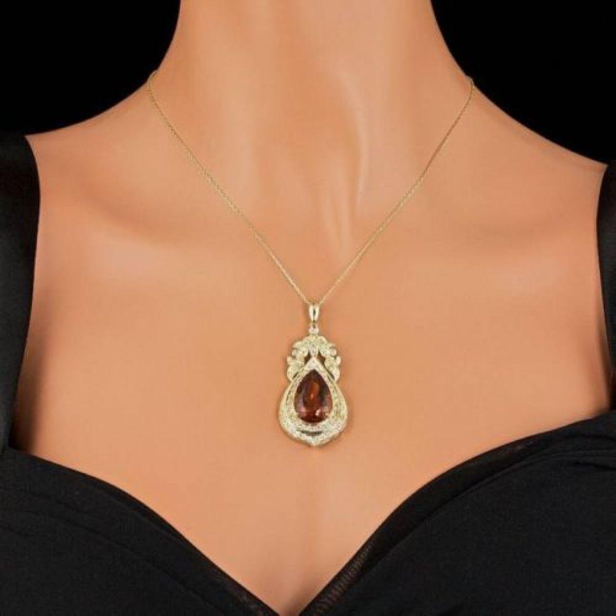 14K Gold 14.69ct Citrine 1.66ct Diamond Pendant