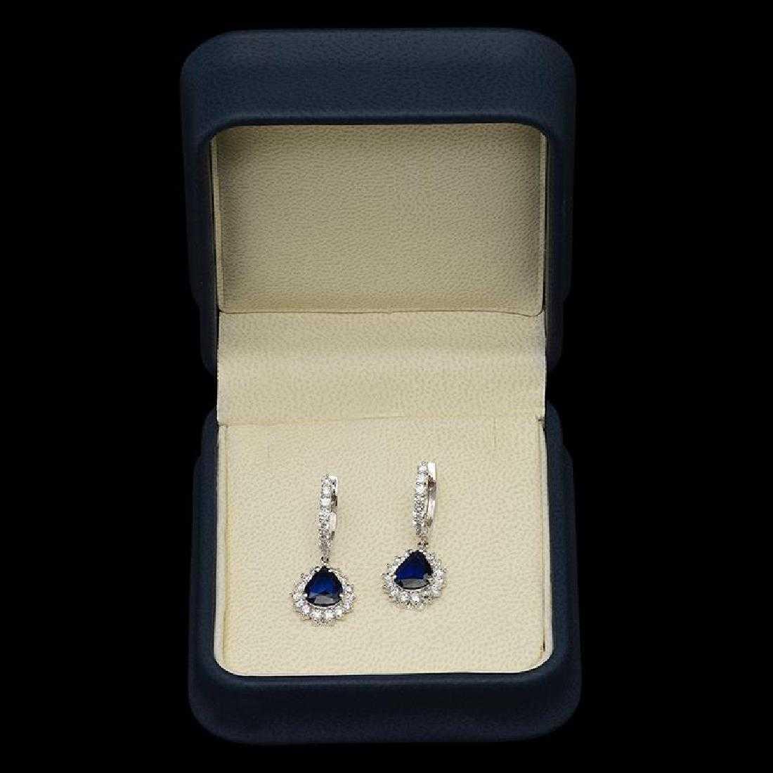 14K White Gold 1.90ct Sapphire and 1.52ct Diamond Earrings