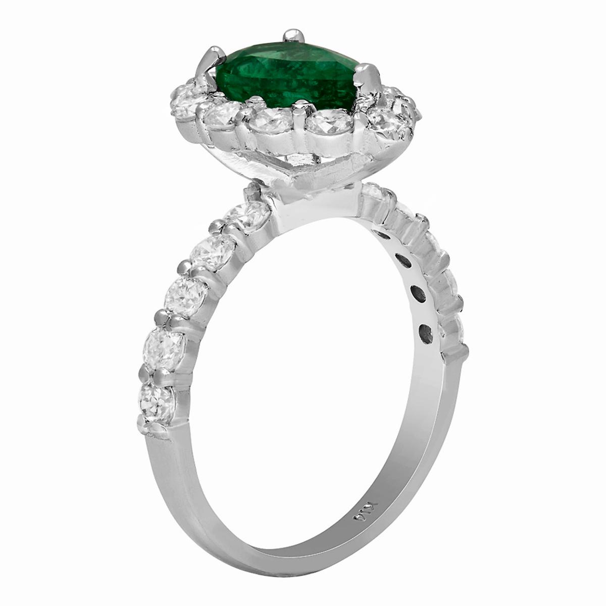 14k White Gold 1.59ct Emerald 1.49ct Diamond Ring