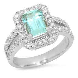 14K White Gold 1.70ct Aquamarine and 0.81ct Diamond Ring