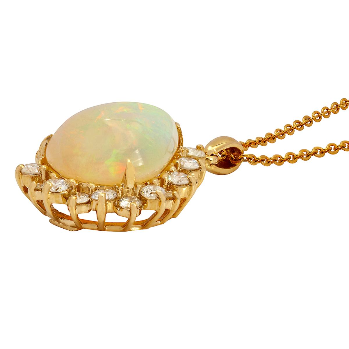 14k Yellow Gold 10.88ct Opal 1.09ct Diamond Pendant