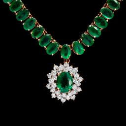 14k Yellow Gold 41.86ct Emerald 1.58ct Diamond Necklace