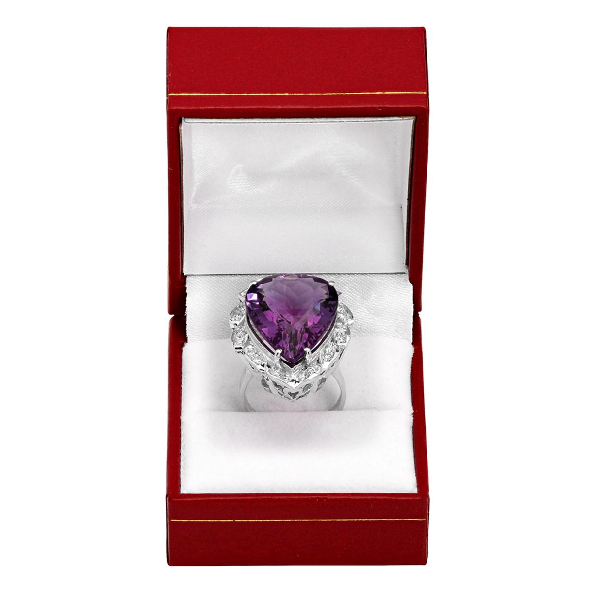 14k White Gold 19.87ct Amethyst 0.67ct Diamond Ring