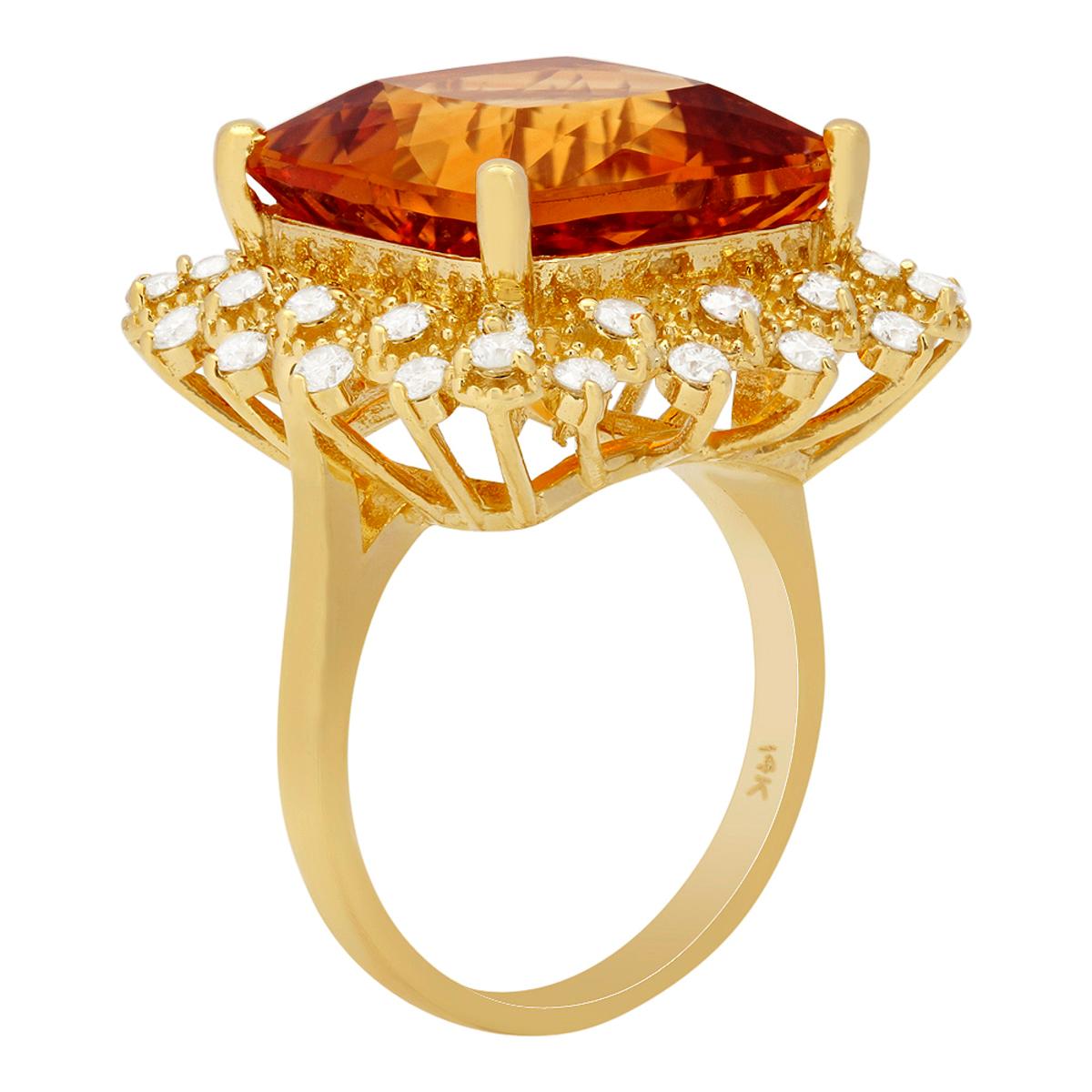 14k Yellow Gold 12.62ct Citrine 0.97ct Diamond Ring