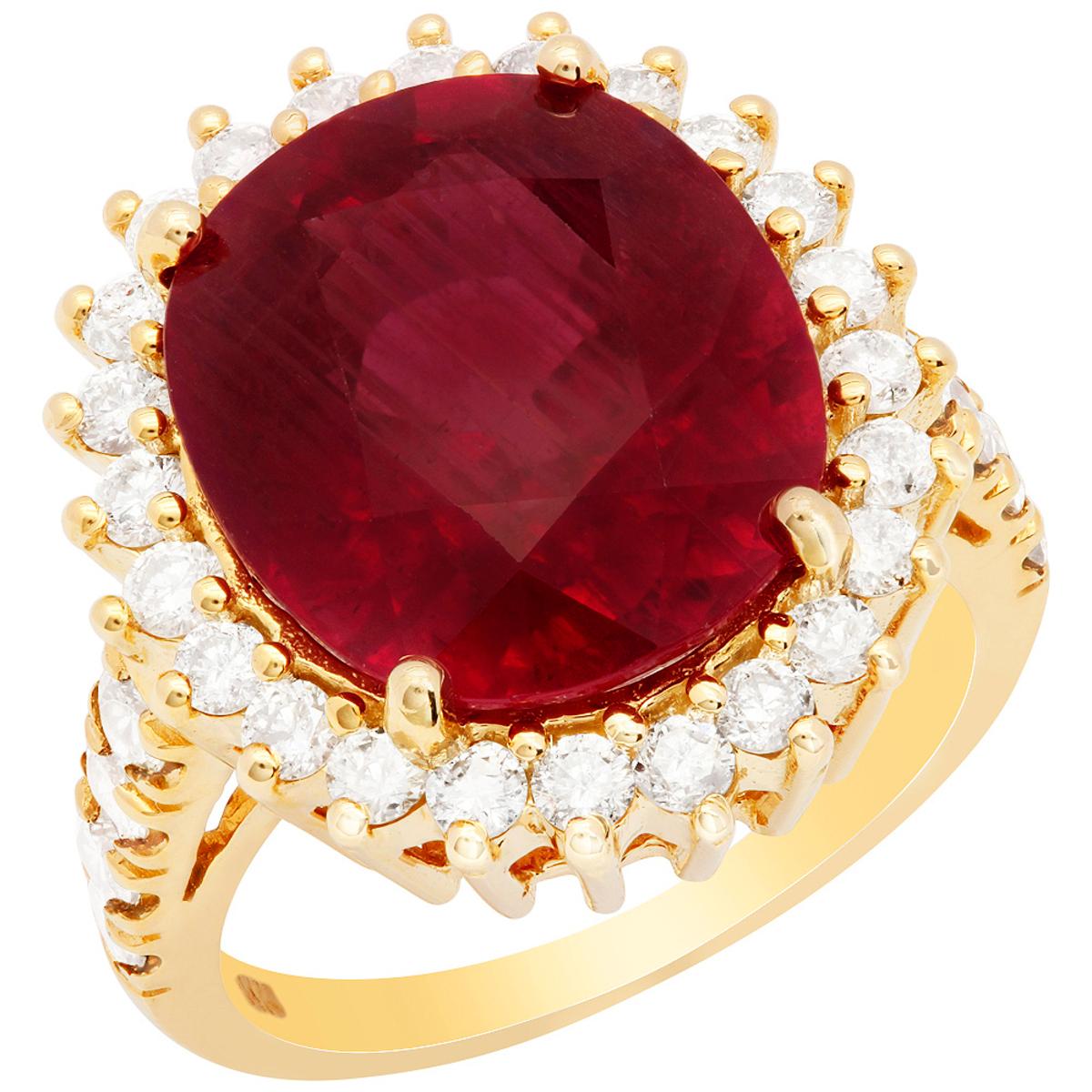 14k Yellow Gold 12.95ct Ruby 1.36ct Diamond Ring