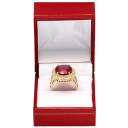 14k Yellow Gold 12.95ct Ruby 1.36ct Diamond Ring