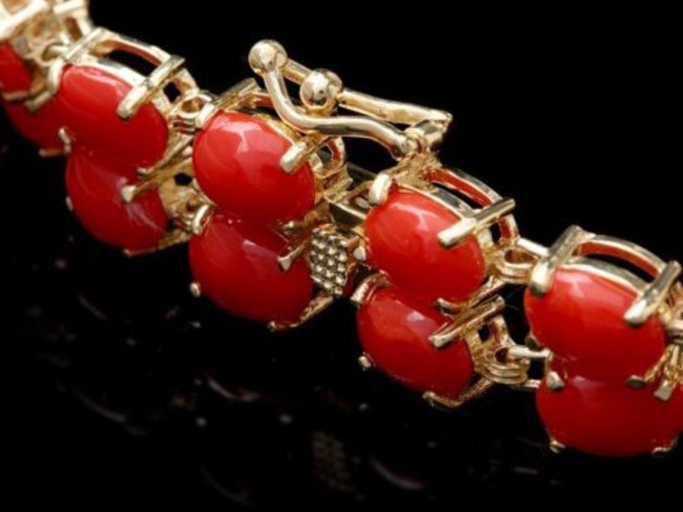 14K Gold 25.11ct Coral 1.34ct Diamond Bracelet