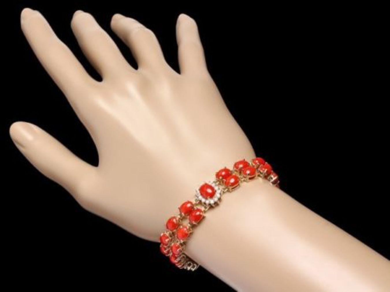 14K Gold 25.11ct Coral 1.34ct Diamond Bracelet