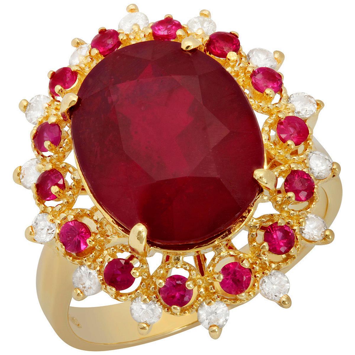 14k Yellow Gold 9.45ct & 0.46ct Ruby 0.38ct Diamond Ring