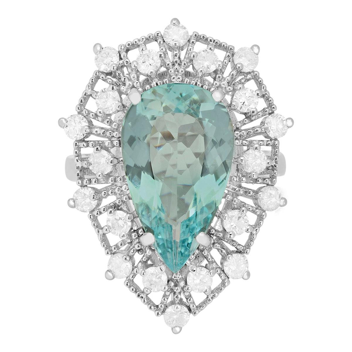 14k White Gold 5.03ct Aquamarine 1.03ct Diamond Ring