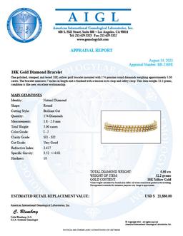 18K Yellow Gold Setting with 5.0ct Diamond Three row Bracelet