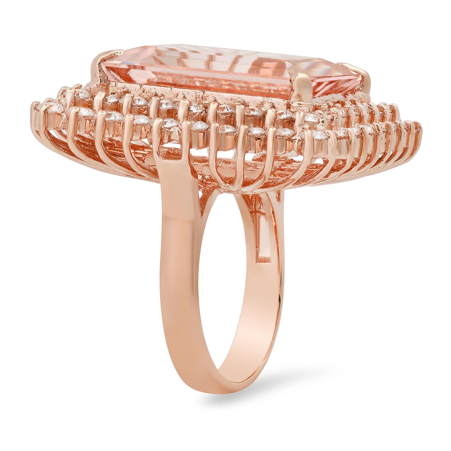 14K Rose Gold with 16.50ct Morganite and 3.33ct Diamond Ladies Ring