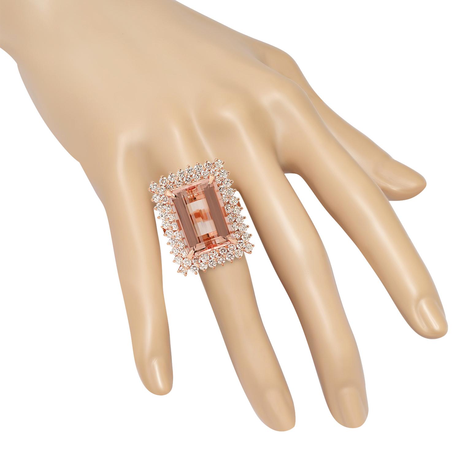 14K Rose Gold with 16.50ct Morganite and 3.33ct Diamond Ladies Ring