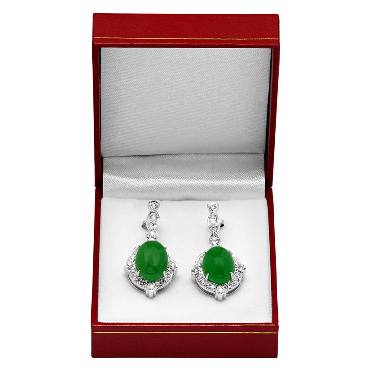 14k White Gold 12.89ct Jade 1.73ct Diamond Earrings