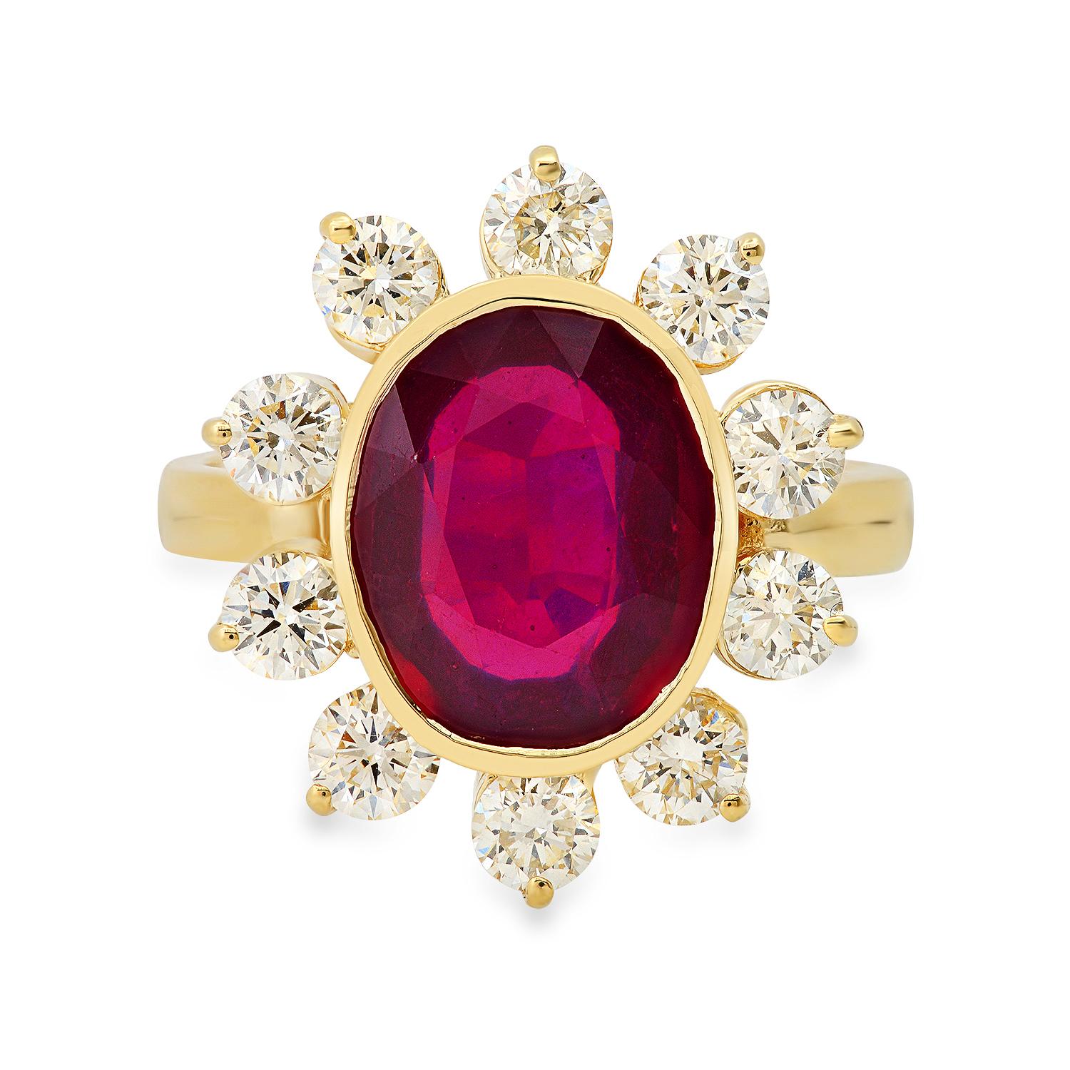 14K Yellow Gold with 7.50ct Ruby and 1.58ct Diamond Ring