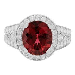 14k White Gold 4.32ct Pink Tourmaline 1.17ct Diamond Ring