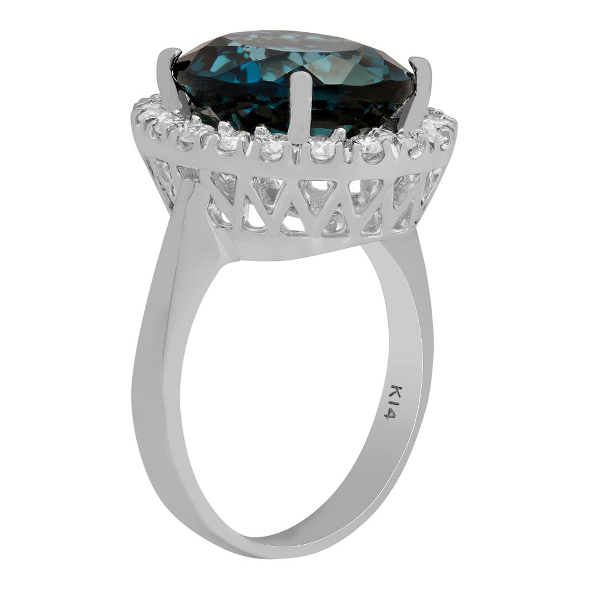 14k White Gold 9.25ct Blue Topaz 0.82ct Diamond Ring