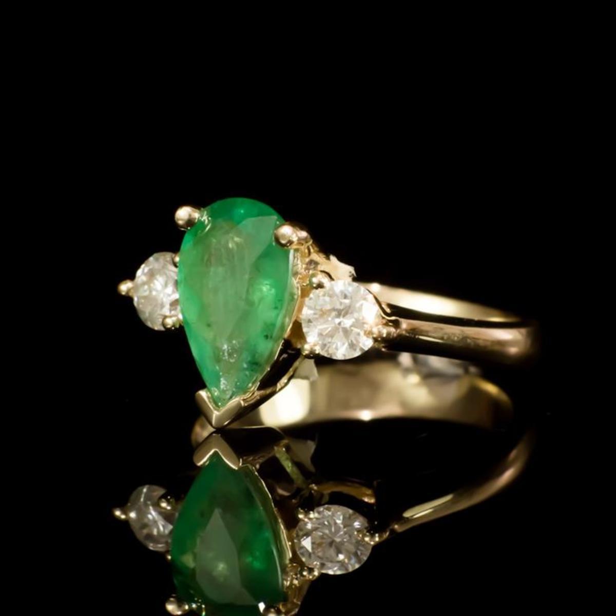 14K Yellow Gold 1.41ct Emerald and 0.58ct Diamond Ring