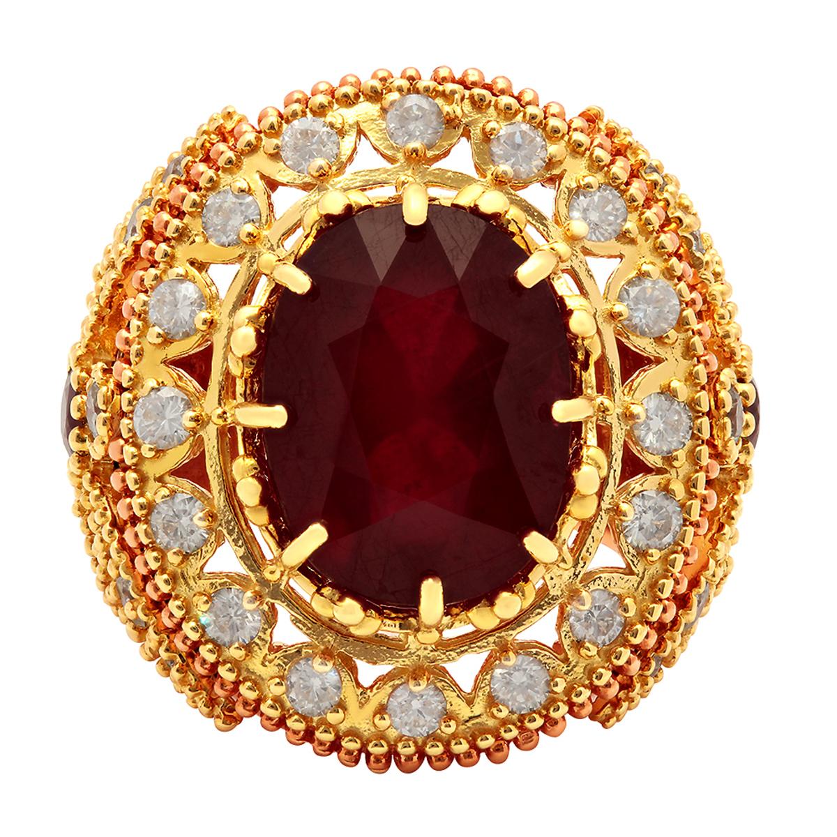 14k Yellow & Rose Gold 12.71ct & 1.00ct Ruby 2.44ct Diamond Ring