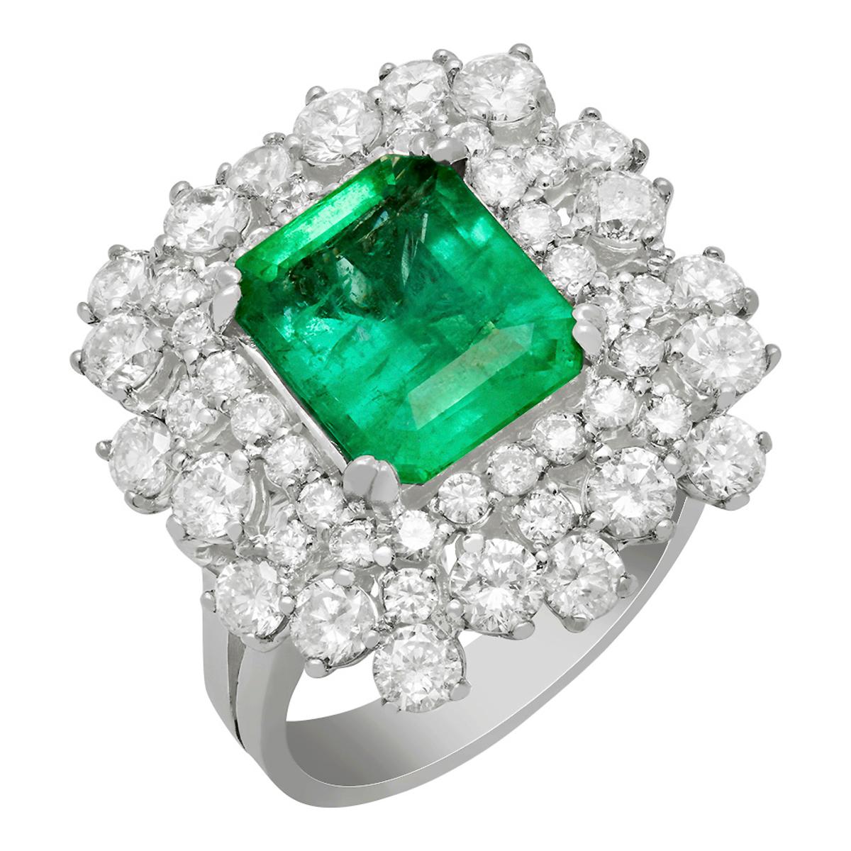 14k White Gold 2.86ct Emerald 2.68ct Diamond Ring