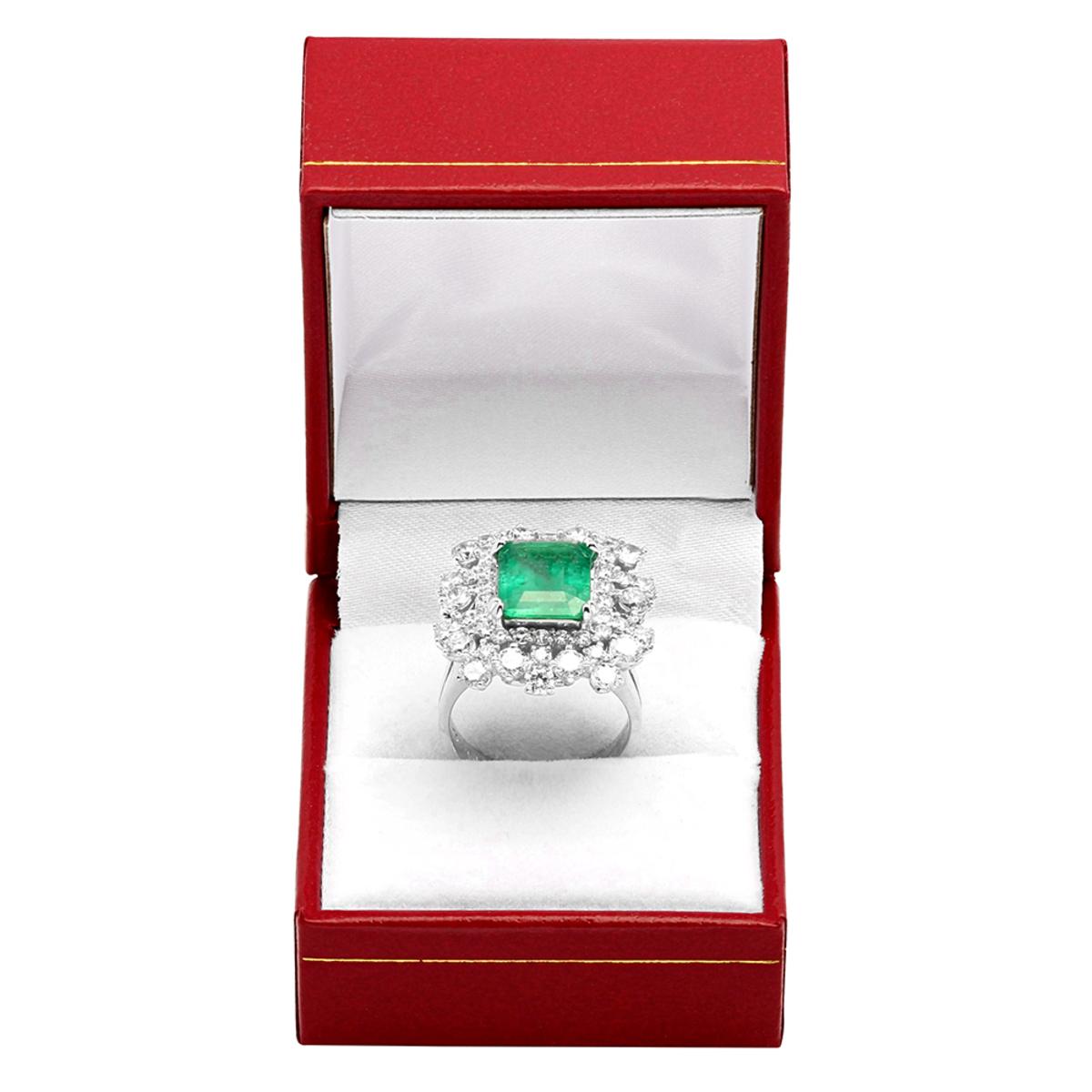 14k White Gold 2.86ct Emerald 2.68ct Diamond Ring