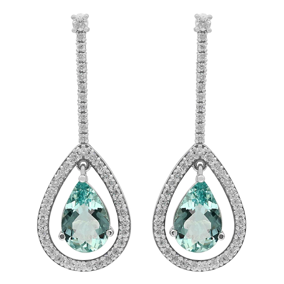 14k White Gold 7.21ct Aquamarine 1.33ct Diamond Earrings