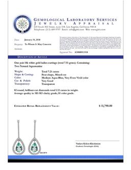 14k White Gold 7.21ct Aquamarine 1.33ct Diamond Earrings