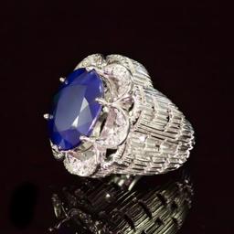 14K White Gold 12.17ct Sapphire and 0.82ct Diamond Ring