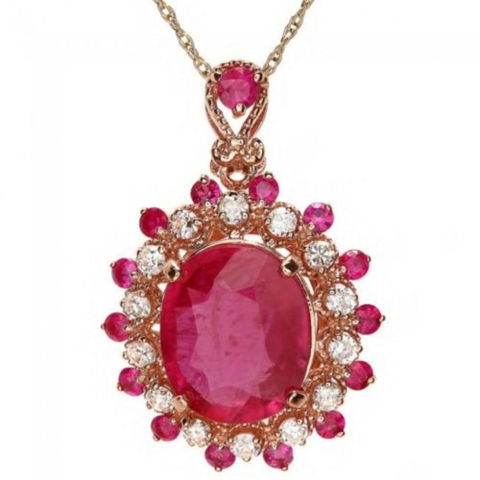 14K Gold 4.82ct Ruby 0.36ct Diamond Pendant