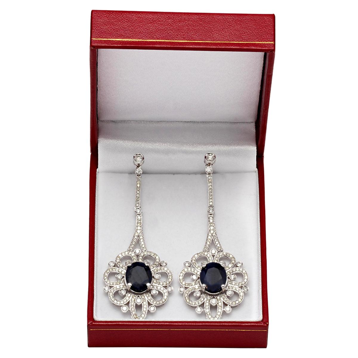 14k White Gold 13.41ct Sapphire 4.10ct Diamond Earrings
