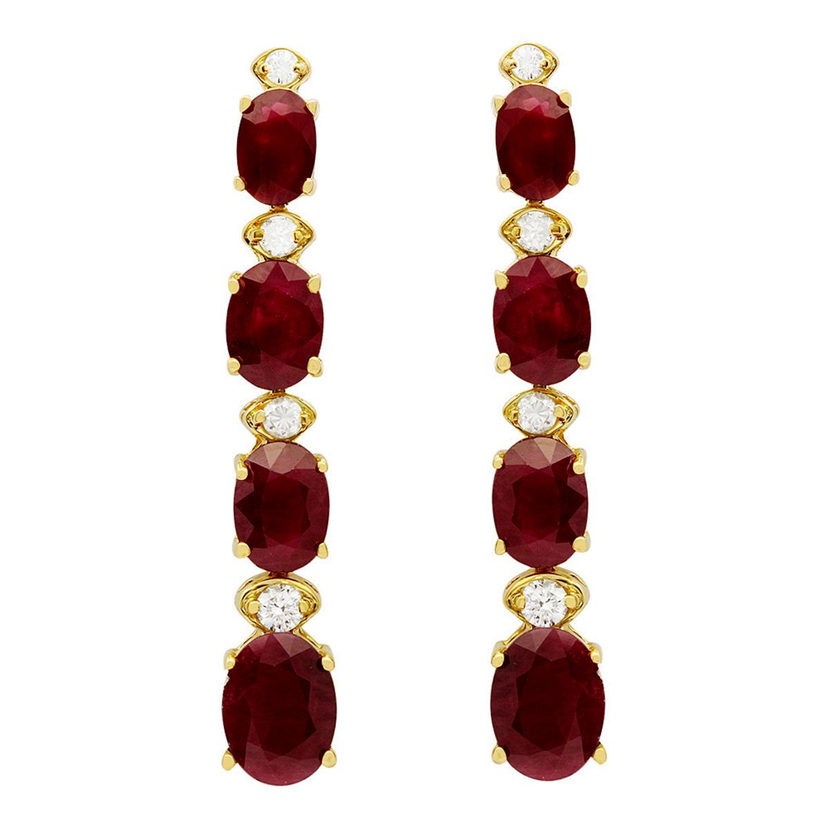 14k Yellow Gold 7.33ct Ruby 0.34ct Diamond Earrings