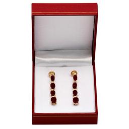 14k Yellow Gold 7.33ct Ruby 0.34ct Diamond Earrings