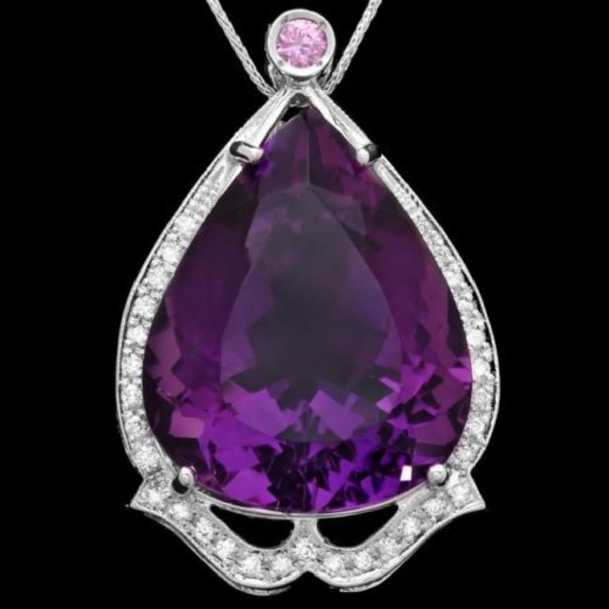 14K Gold 49.11ct Amethyst 0.24ct Pink Sapphire 0.42ct Diamond Pendant