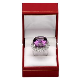 14k White Gold 23.10ct Amethyst 0.89ct Diamond Ring